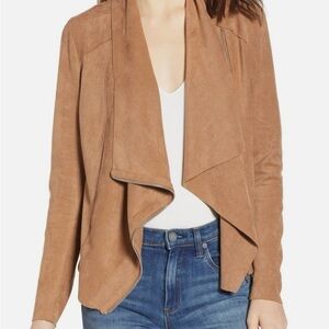BlankNYC Womens Faux Suede Drape Front Moto Jacket Full Zip Camel Brown Size XL